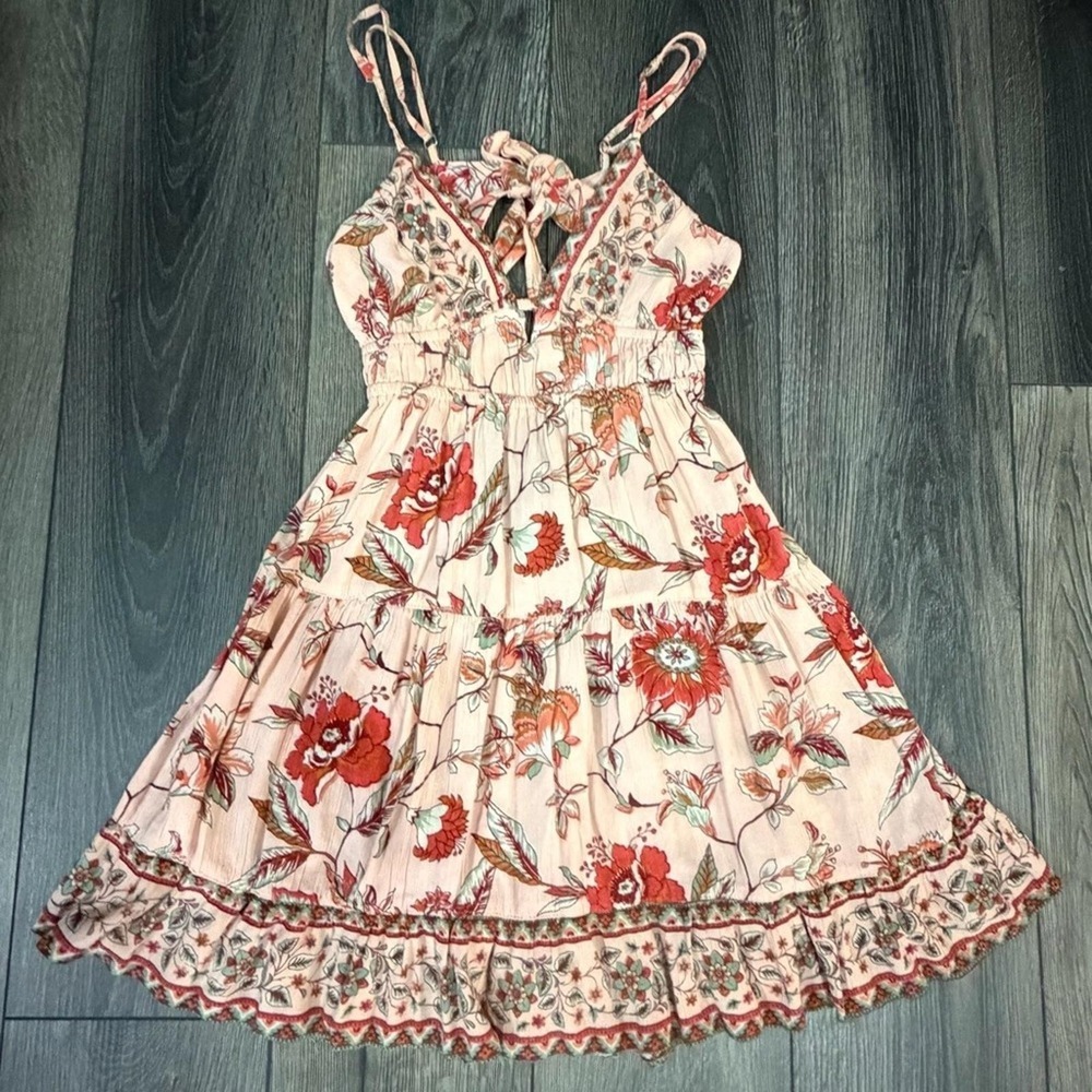Angie Pink Floral Mini Dress with Red & Green Accents - Picture 5 of 12